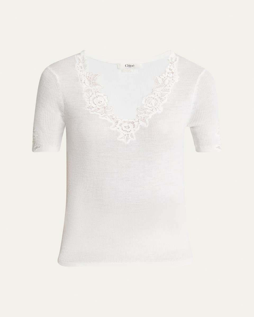 Floral Guipure Lace V-Neck Fitted Top